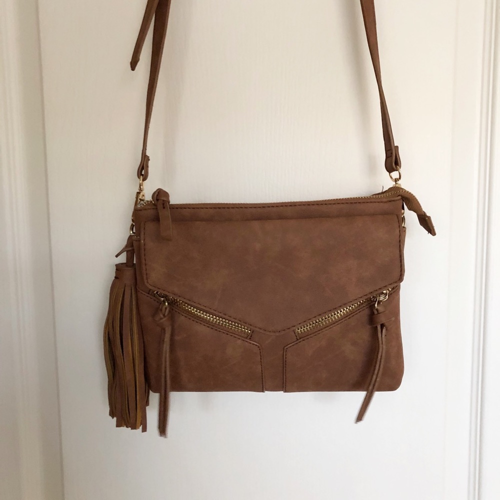 Brown Faux Suede Purse with Fringe